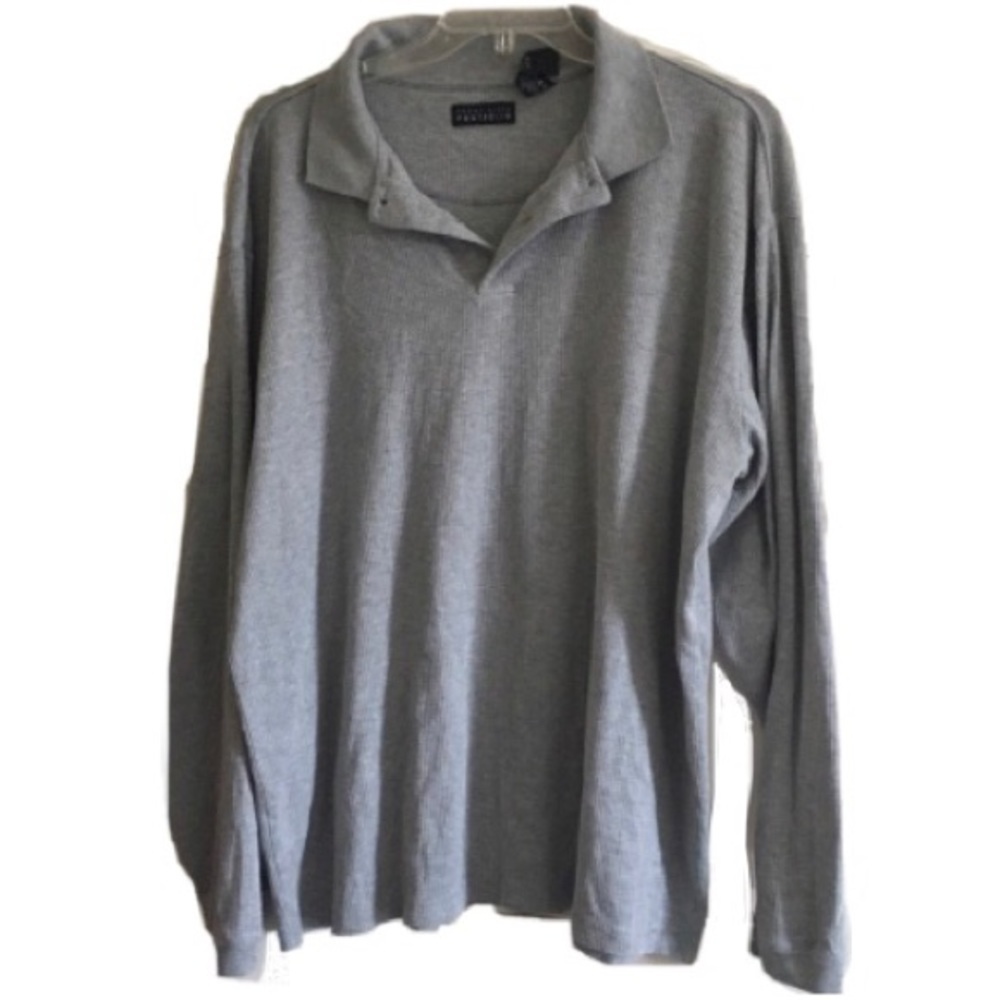 🎒BTS SALE📚 Perry Ellis Portfolio Gray Ribbed Long Sleeve Polo, [Sz 2XT] **FLAW